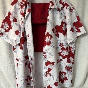 Floral Red and White Casual Button Down Shirt